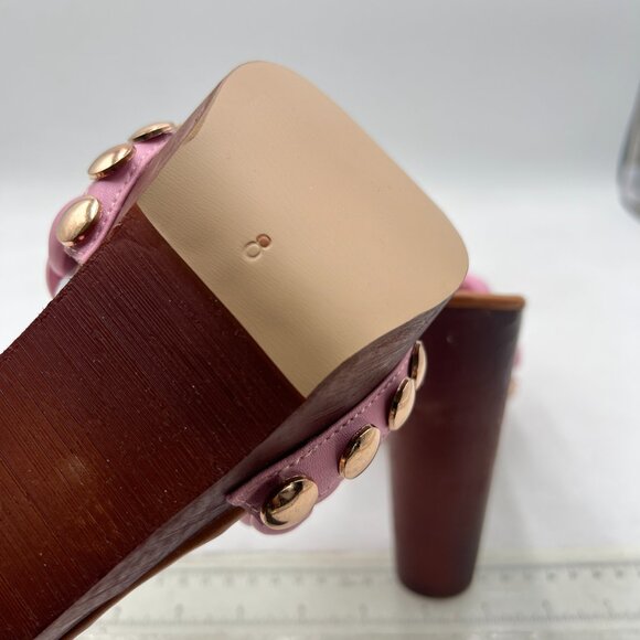 FSJ Pink Braided Open Toe Chunky High Heel Sandal Woven Slip On Mule Slippers - Picture 6 of 8